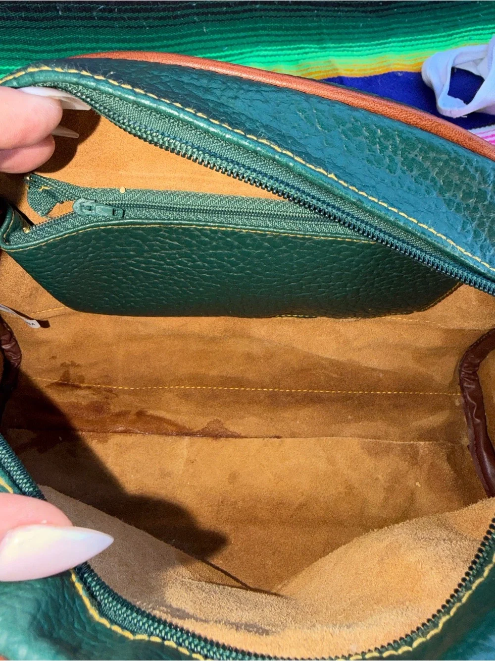 Dooney & Bourke(inspired)Green Leather Satchel with Brown Trim